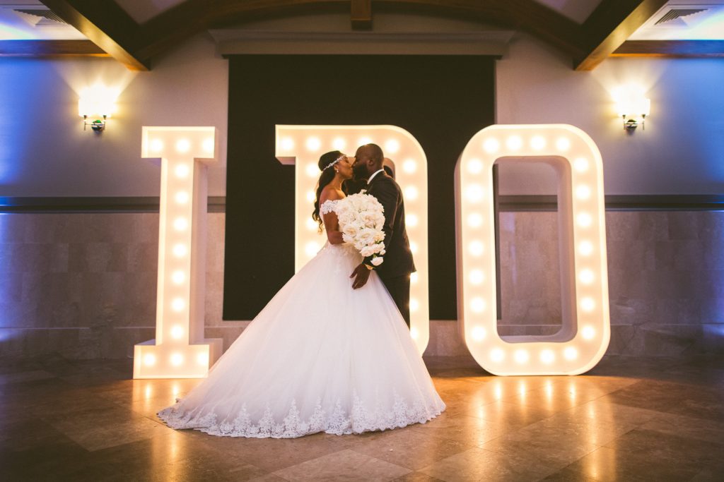 Custom "I Do" Light Structures Bride & Groom | Anna Christine Events Orlando Central Florida Wedding Planner