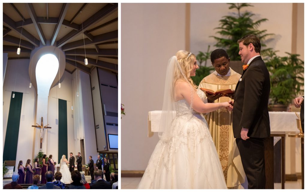 Bride & Groom Ceremony St. Margaret Mary Catholic Church | Classic Purple & Orange Wedding Football Texas Longhorns Sports Lake Lucerne Courtyard Anna Christine Events Orlando Kathy Thomas Photography