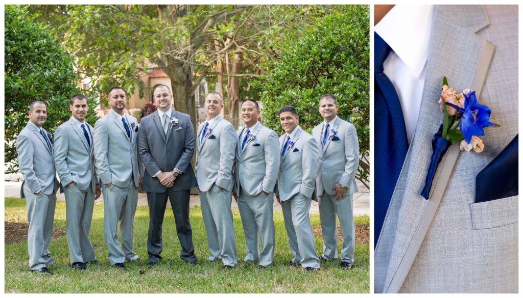 Guys Groomsmen Groom Boutonniere | Blue & White Glamorous Wedding The Abbey The Mezz Anna Christine Events