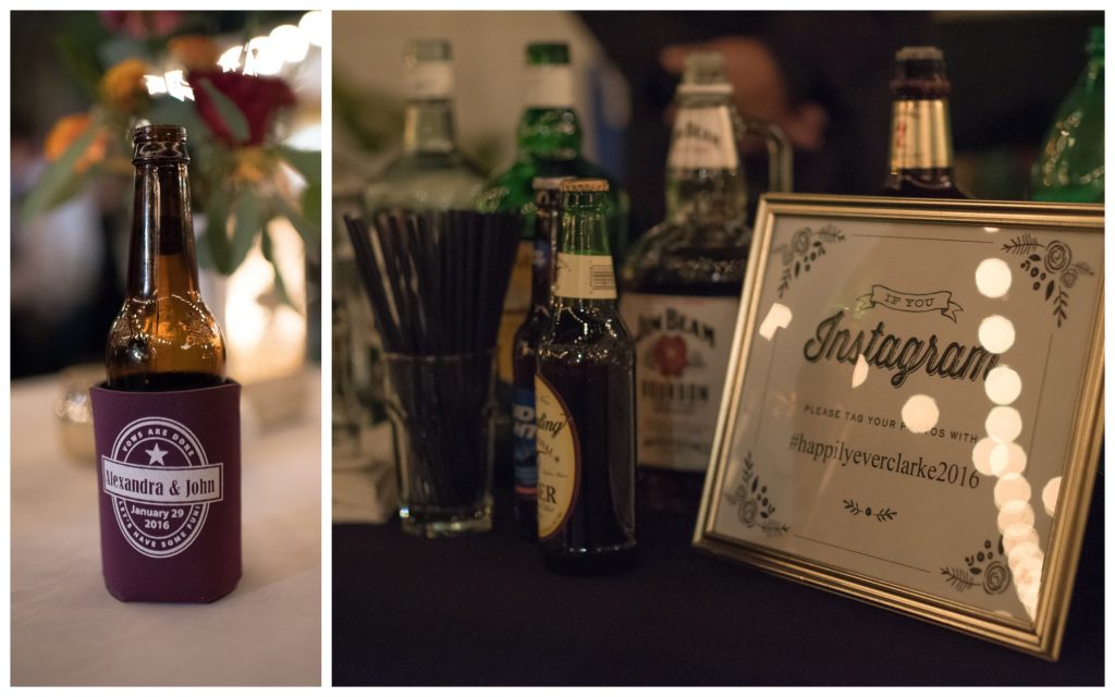 Cocktail Hour Personalized Koozie | The Courtyard at Lake Lucerne Classic Purple & Orange Wedding Football Texas Longhorns Sports Lake Lucerne Courtyard Anna Christine Events Orlando Kathy Thomas Photography