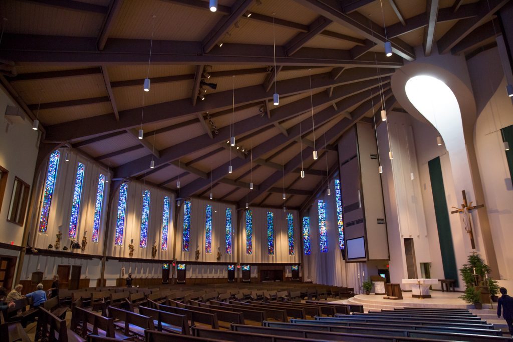 Ceremony Venue St. Margaret Mary Catholic Church Florida | Classic Purple & Orange Wedding Football Texas Longhorns Sports Lake Lucerne Courtyard Anna Christine Events Orlando Kathy Thomas Photography