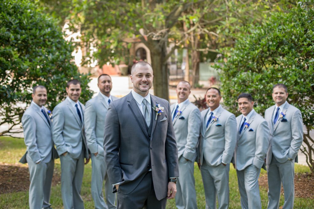 Guys Groomsmen Groom Boutonniere | Blue & White Glamorous Wedding The Abbey The Mezz Anna Christine Events