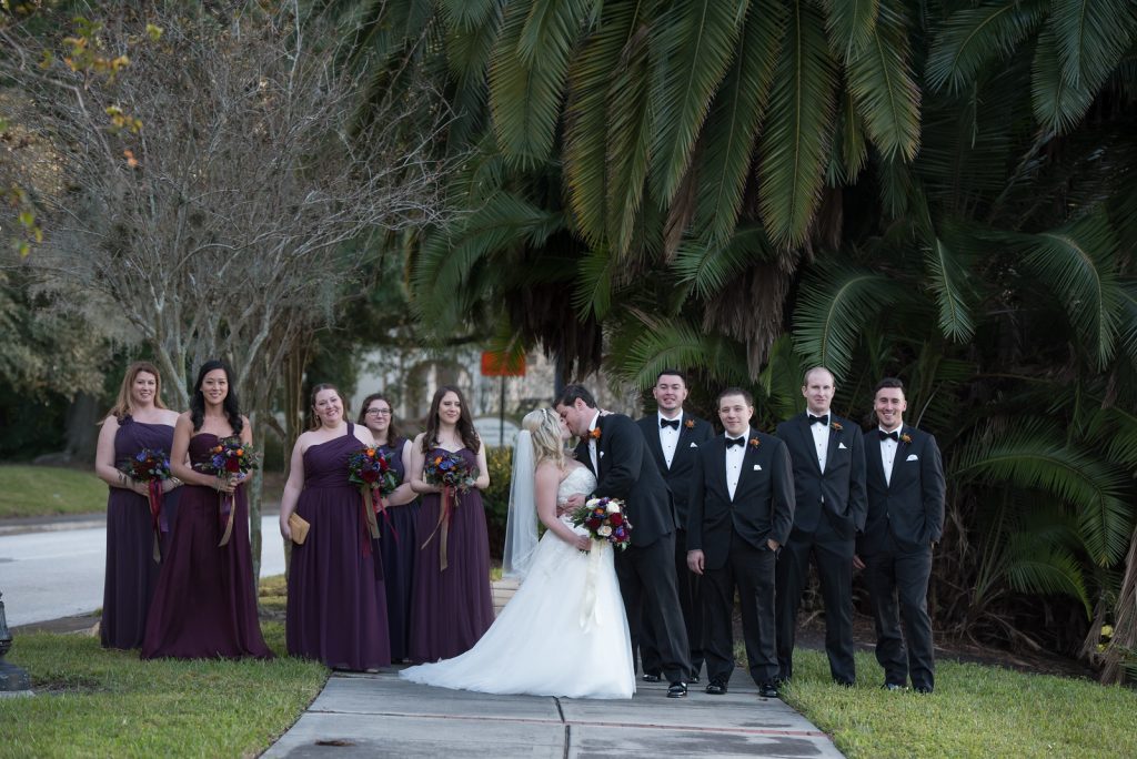 Bride & Groom Wedding Party Photo Shoot | Classic Purple & Orange Wedding Football Texas Longhorns Sports Lake Lucerne Courtyard Anna Christine Events Orlando Kathy Thomas Photography