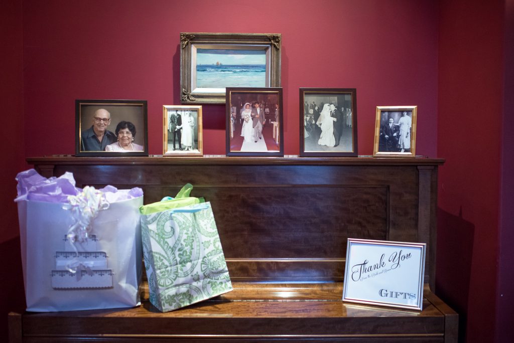 Gift Table Piano In Loving Memory | Courtyard at Lake Lucerne Reception | Classic Purple & Orange Wedding Football Texas Longhorns Sports Lake Lucerne Courtyard Anna Christine Events Orlando Kathy Thomas Photography