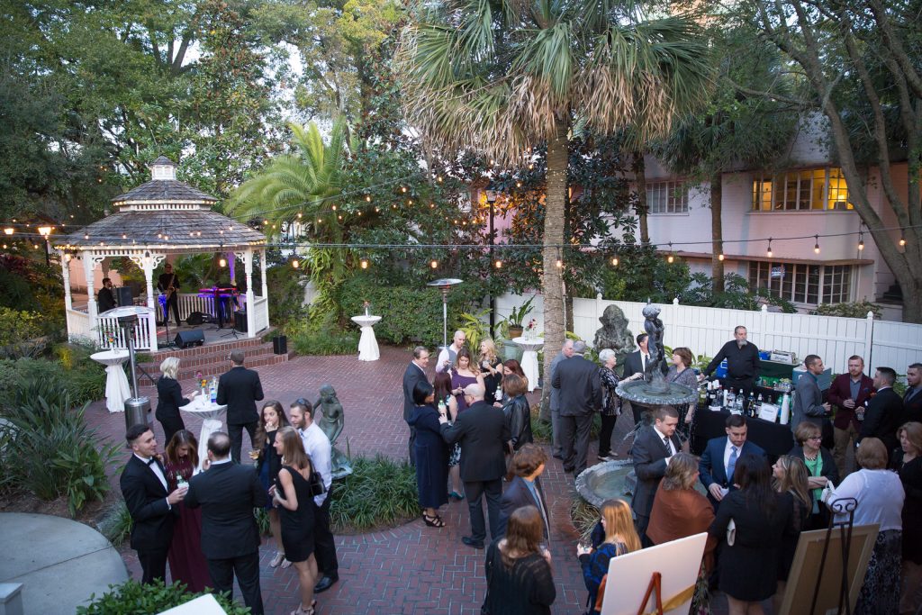 Cocktail Hour | The Courtyard at Lake Lucerne Classic Purple & Orange Wedding Football Texas Longhorns Sports Lake Lucerne Courtyard Anna Christine Events Orlando Kathy Thomas Photography