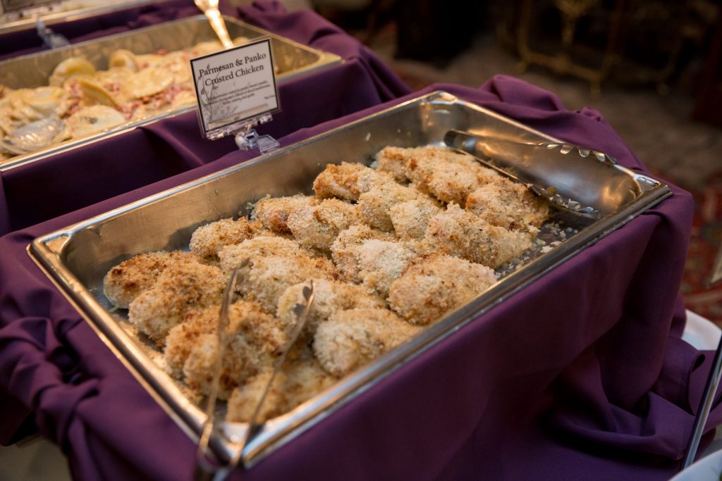 John Michaels Catering Buffet | The Courtyard at Lake Lucerne Classic Purple & Orange Wedding Football Texas Longhorns Sports Lake Lucerne Courtyard Anna Christine Events Orlando Kathy Thomas Photography
