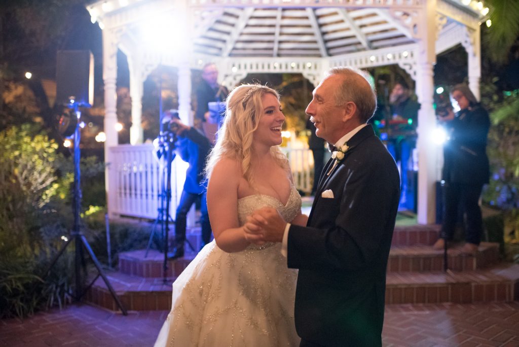 Father Daughter Dance The Bay Kings Band | The Courtyard at Lake Lucerne Classic Purple & Orange Wedding Football Texas Longhorns Sports Lake Lucerne Courtyard Anna Christine Events Orlando Kathy Thomas Photography