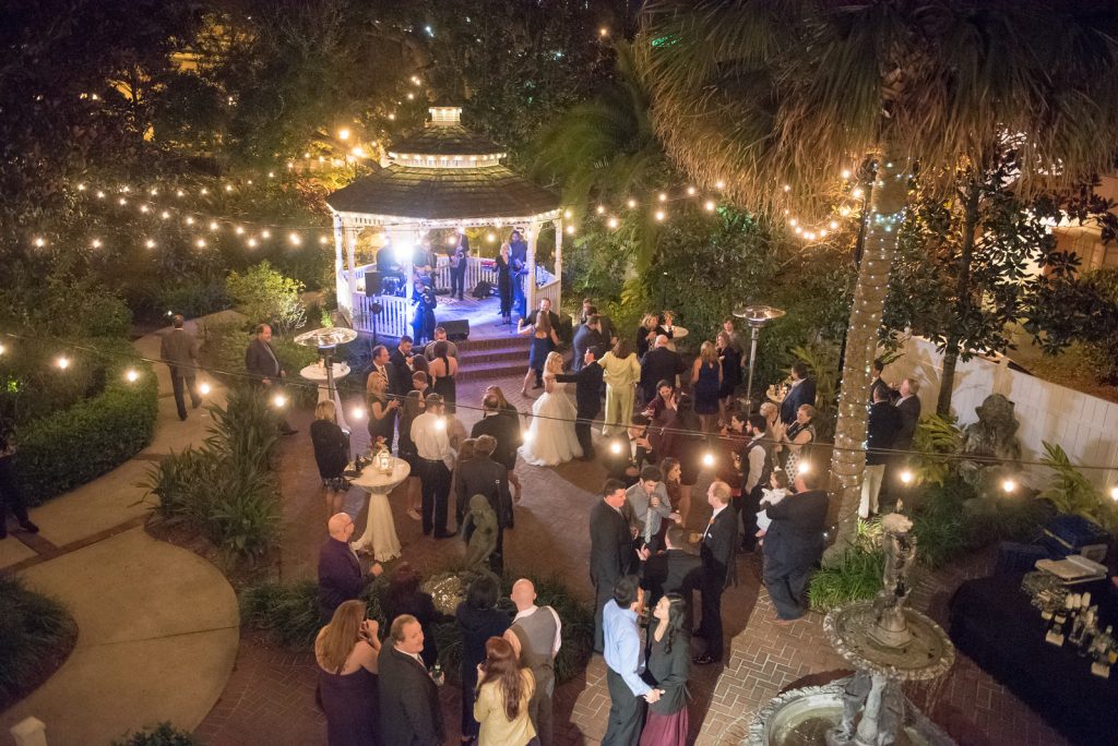 Open Dancing The Bay Kings Band | The Courtyard at Lake Lucerne Classic Purple & Orange Wedding Football Texas Longhorns Sports Lake Lucerne Courtyard Anna Christine Events Orlando Kathy Thomas Photography