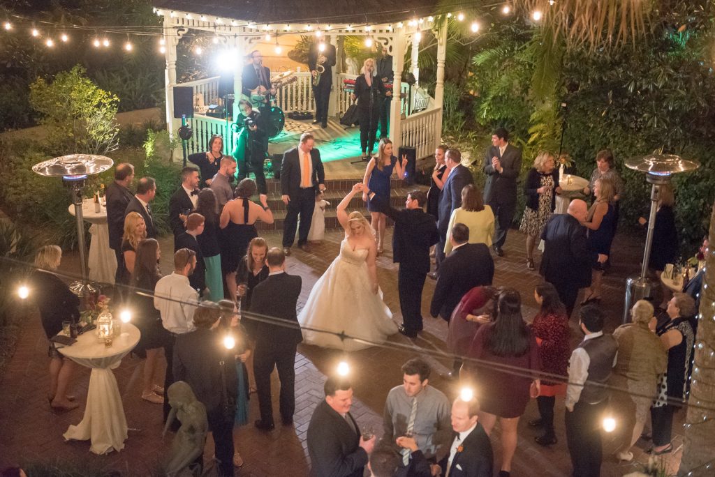 Open Dancing The Bay Kings Band | The Courtyard at Lake Lucerne Classic Purple & Orange Wedding Football Texas Longhorns Sports Lake Lucerne Courtyard Anna Christine Events Orlando Kathy Thomas Photography