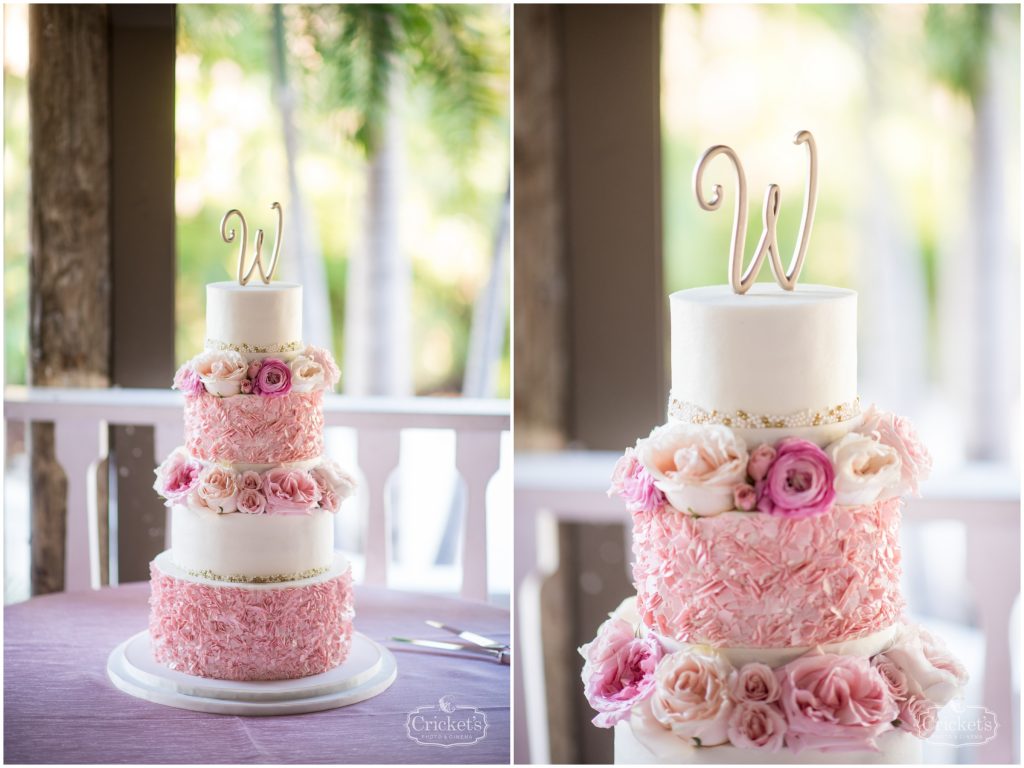 Sprinkles Custom Cakes Wedding Cake Multi-Tier Cake Topper | Classic Pink & White Beach Wedding Paradise Cove Lakeside Orlando Anna Christine Events Cricket’s Photography