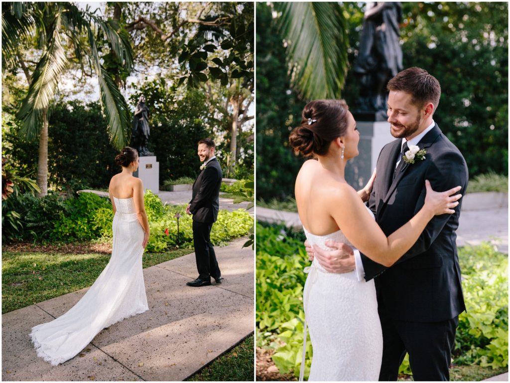 First Look Bride & Groom | Romantic Red & White Capen House Wedding Geometric Gold Anna Christine Events J Lebron Photography