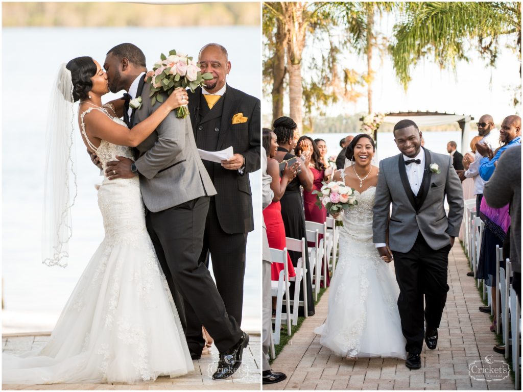 Bride & Groom Kissing Ceremony Outdoor | Classic Pink & White Beach Wedding Paradise Cove Lakeside Orlando Anna Christine Events Cricket’s Photography