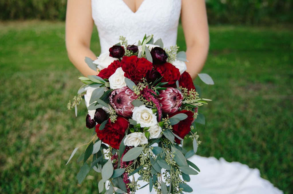 Bridal Bouquet Flowers by Lesley | Romantic Red & White Capen House Wedding Geometric Gold Anna Christine Events J Lebron Photography