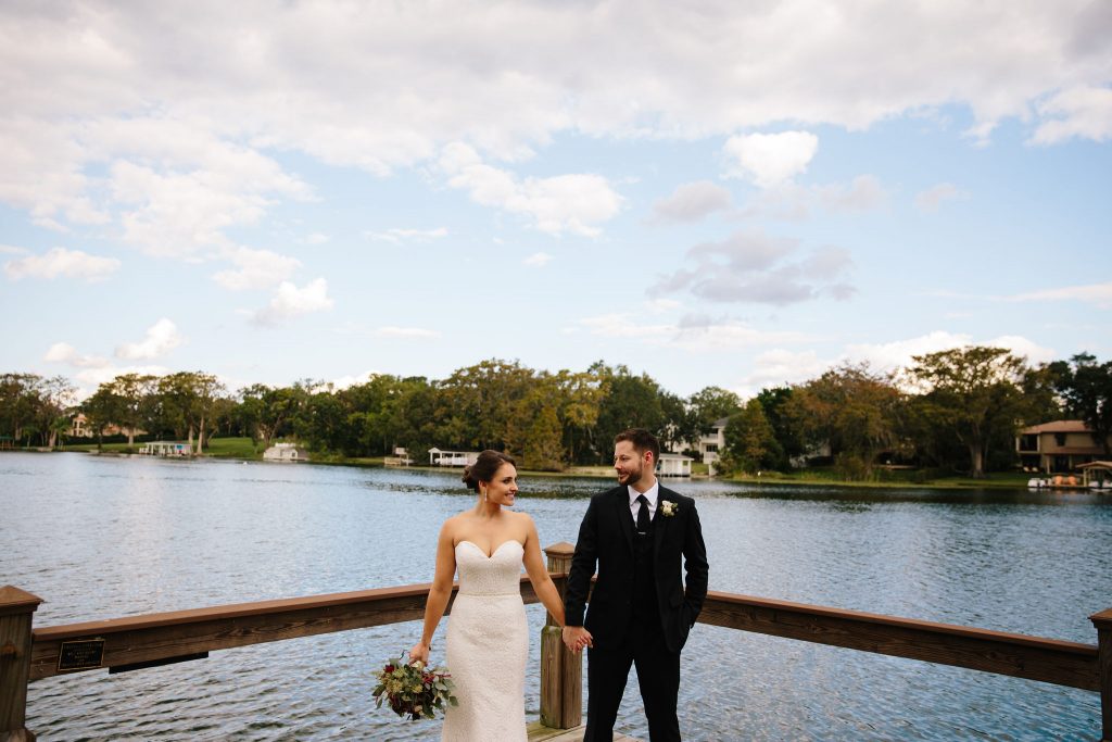 Bride & Groom by Water | Romantic Red & White Capen House Wedding Geometric Gold Anna Christine Events J Lebron Photography