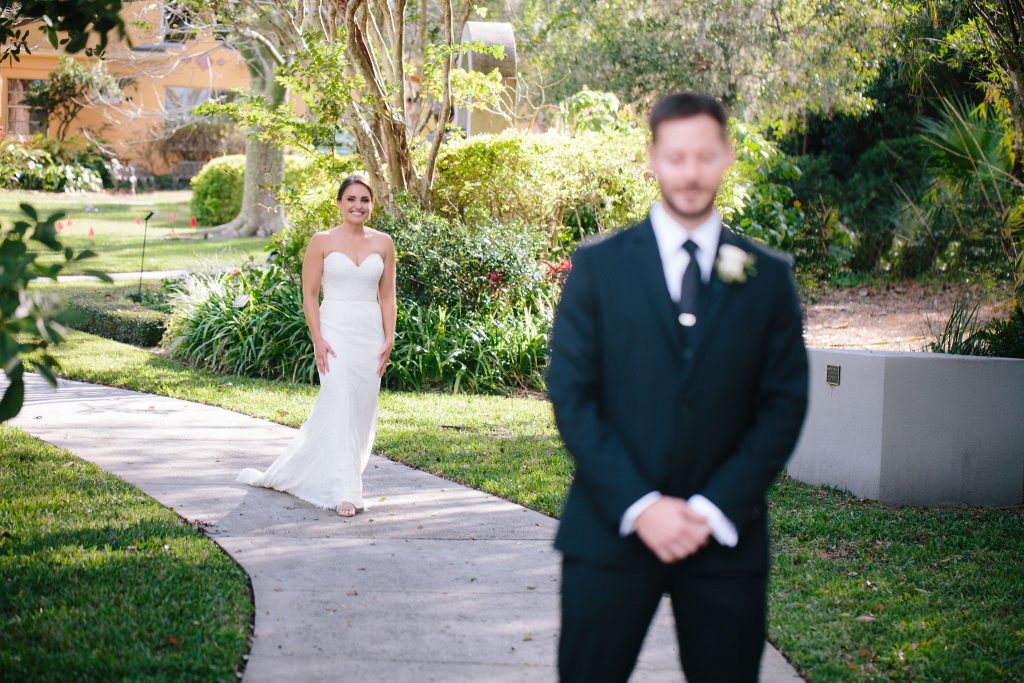 First Look Bride & Groom | Romantic Red & White Capen House Wedding Geometric Gold Anna Christine Events J Lebron Photography