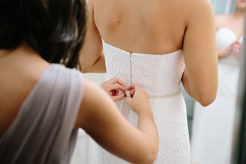 Bride Getting Ready | Romantic Red & White Capen House Wedding Geometric Gold Anna Christine Events J Lebron Photography