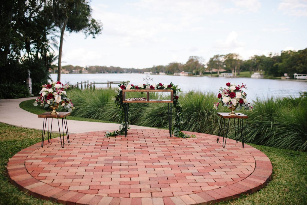 Ceremony Table Florals | Romantic Red & White Capen House Wedding Geometric Gold Anna Christine Events J Lebron Photography