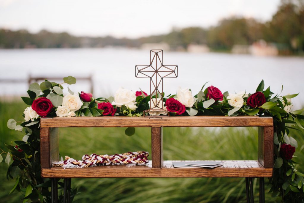 Ceremony Cross Table | Romantic Red & White Capen House Wedding Geometric Gold Anna Christine Events J Lebron Photography