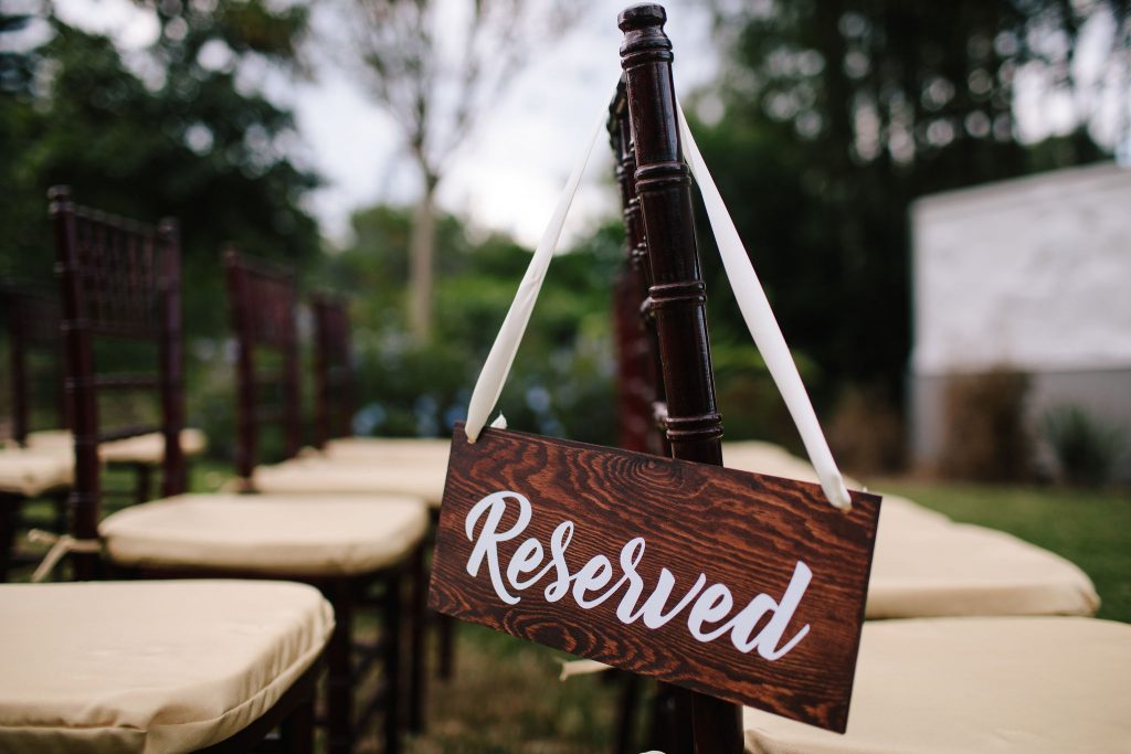 Reserved Sign Ceremony Seating | Romantic Red & White Capen House Wedding Geometric Gold Anna Christine Events J Lebron Photography