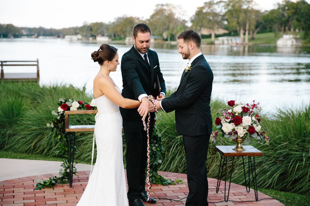 Bride & Groom Rope Ceremony | Romantic Red & White Capen House Wedding Geometric Gold Anna Christine Events J Lebron Photography