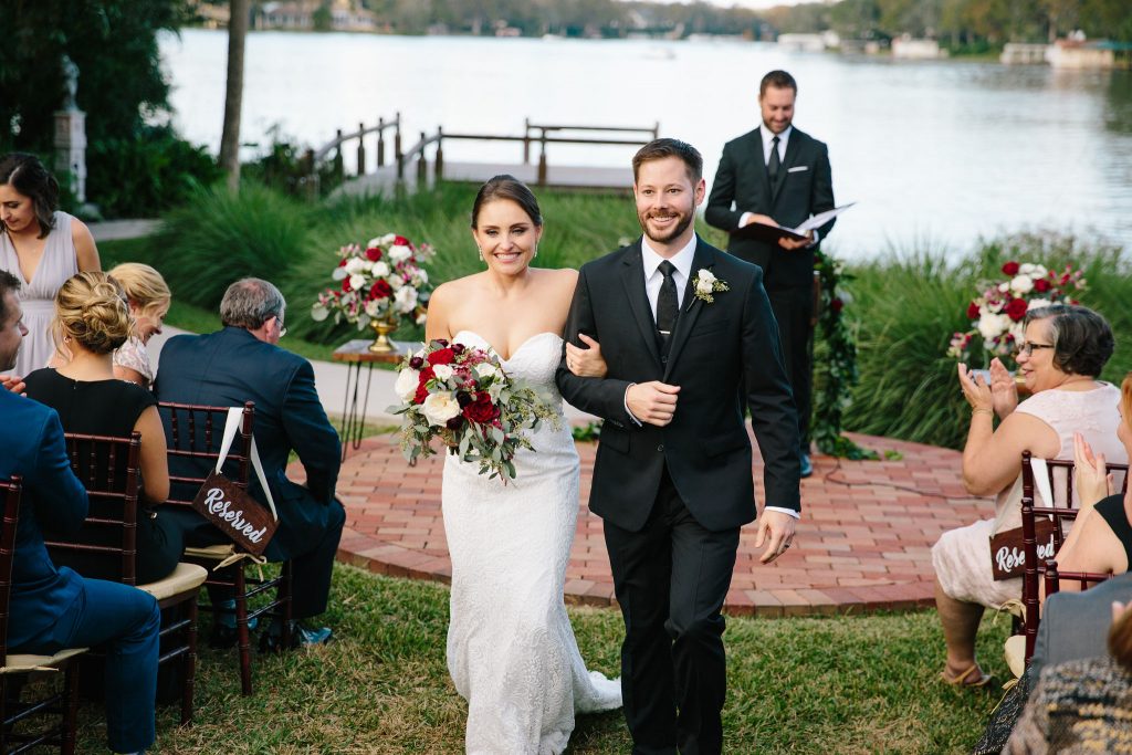 Bride & Groom Ceremony Exit | Romantic Red & White Capen House Wedding Geometric Gold Anna Christine Events J Lebron Photography