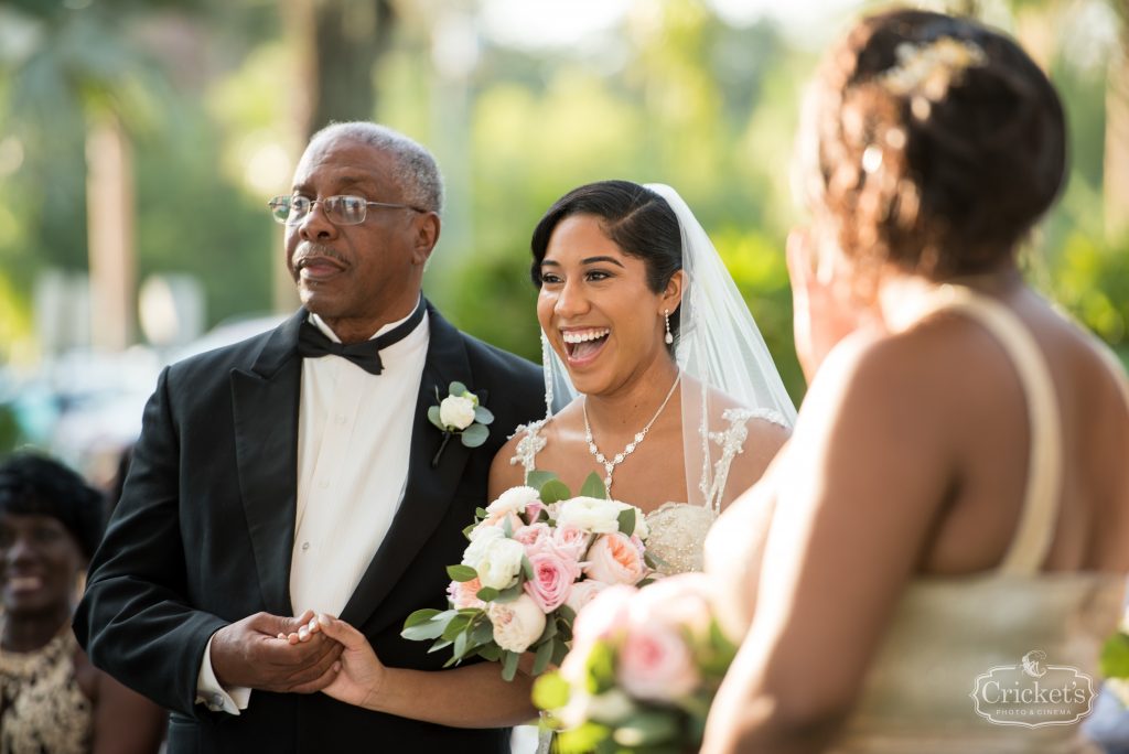 Bride Entrance Down Aisle | Classic Pink & White Beach Wedding Paradise Cove Lakeside Orlando Anna Christine Events Cricket’s Photography