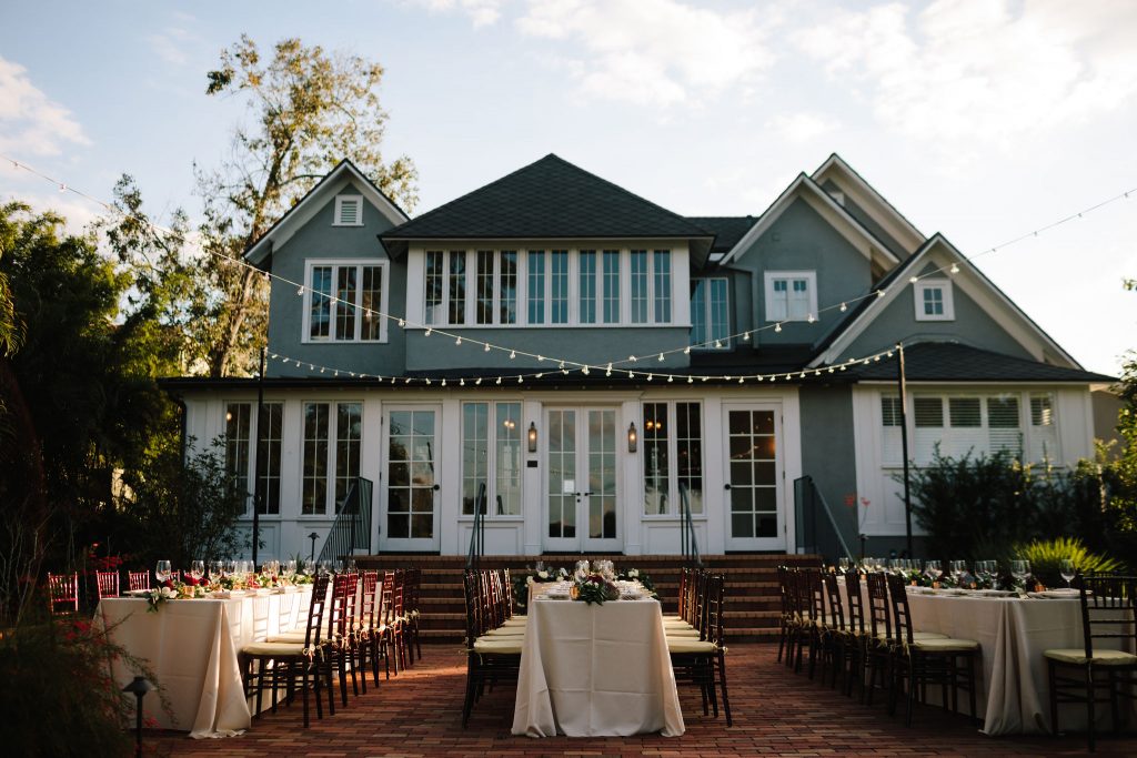 Long Tables Reception Outdoor | Romantic Red & White Capen House Wedding Geometric Gold Anna Christine Events J Lebron Photography