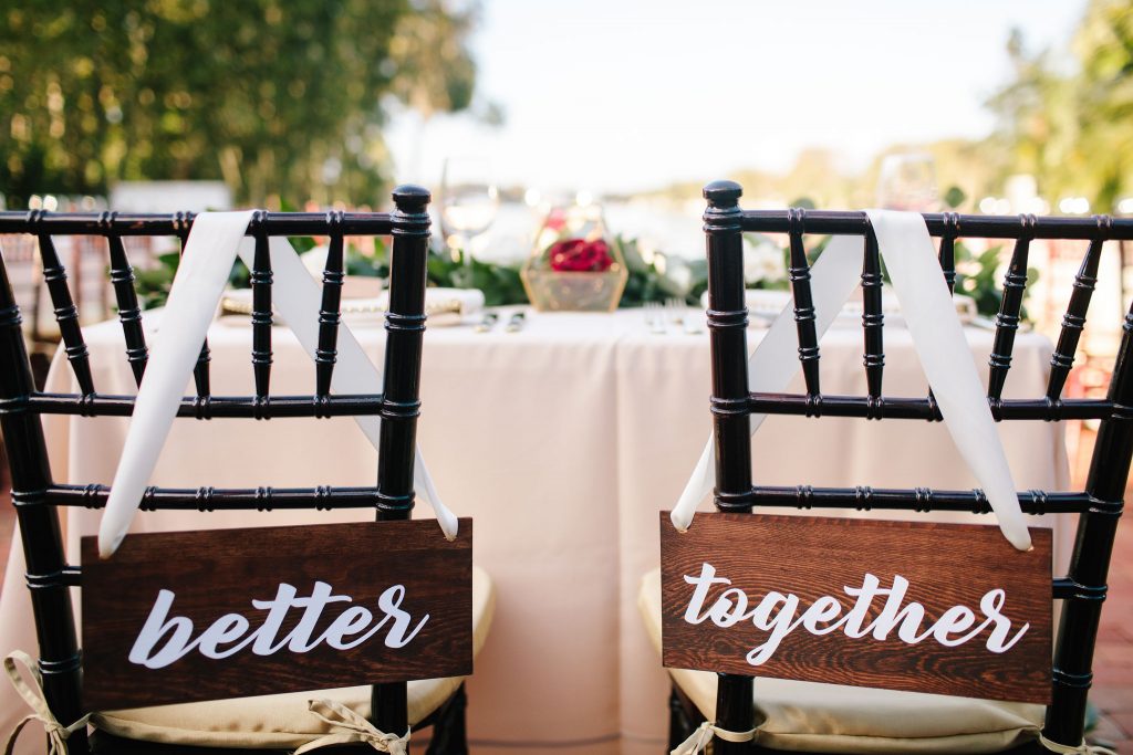 Better Together Signs Bride & Groom Reception | Romantic Red & White Capen House Wedding Geometric Gold Anna Christine Events J Lebron Photography