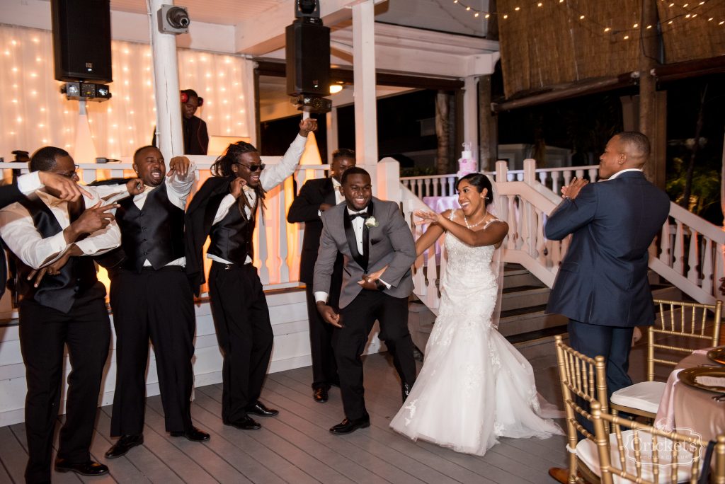 Bride & Groom Entrance Reception | Classic Pink & White Beach Wedding Paradise Cove Lakeside Orlando Anna Christine Events Cricket’s Photography