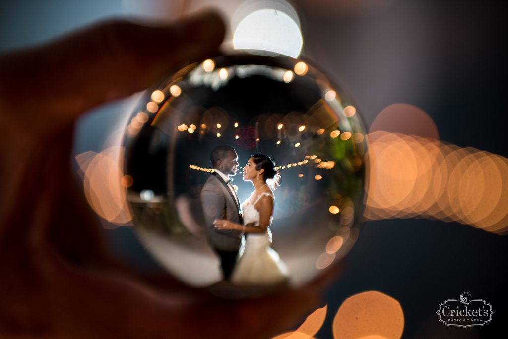 Bride & Groom Crystal Ball Stylized Photo | Classic Pink & White Beach Wedding Paradise Cove Lakeside Orlando Anna Christine Events Cricket’s Photography