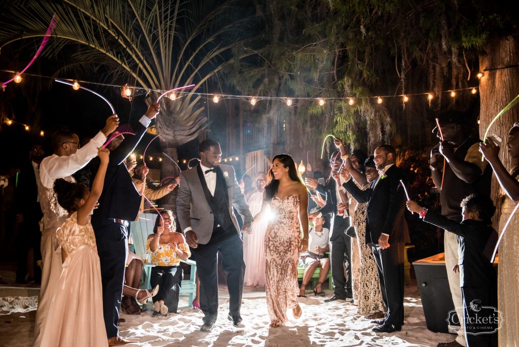 Bride & Groom Grand Exit Glowsticks | Classic Pink & White Beach Wedding Paradise Cove Lakeside Orlando Anna Christine Events Cricket’s Photography