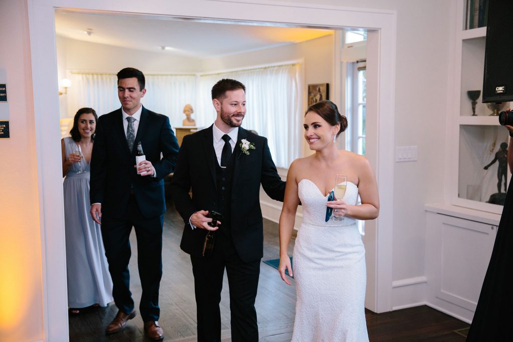 Bride & Groom Entrance Reception | Romantic Red & White Capen House Wedding Geometric Gold Anna Christine Events J Lebron Photography