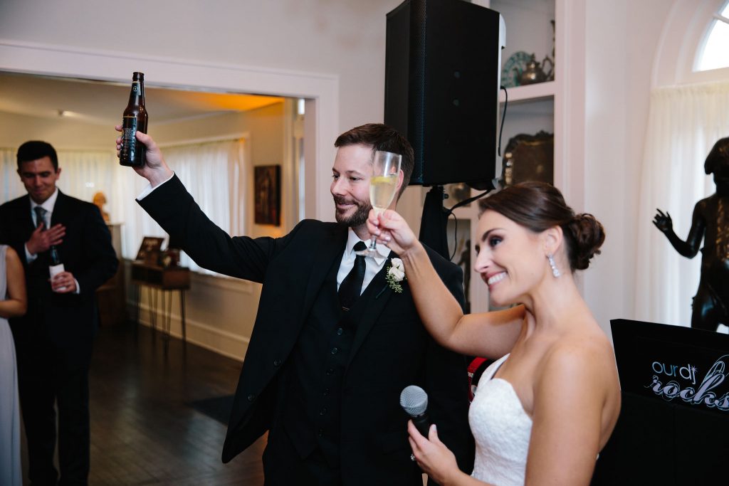 Bride & Groom Toast | Romantic Red & White Capen House Wedding Geometric Gold Anna Christine Events J Lebron Photography