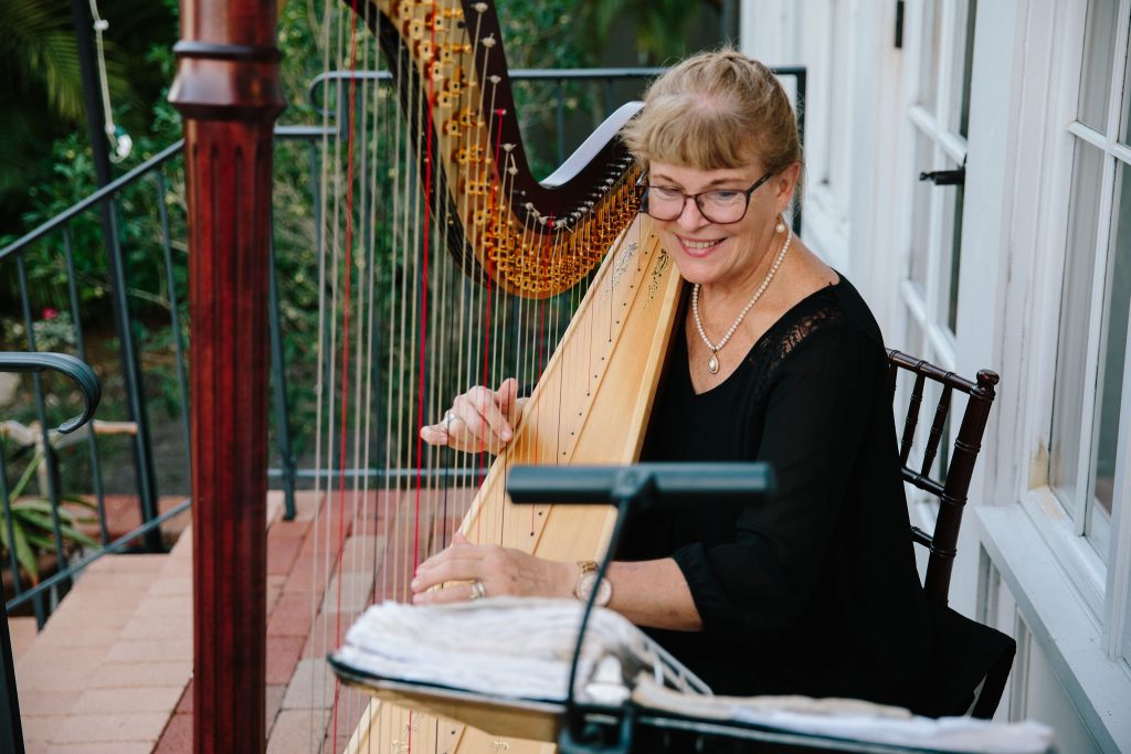 Harpist at Reception | Romantic Red & White Capen House Wedding Geometric Gold Anna Christine Events J Lebron Photography
