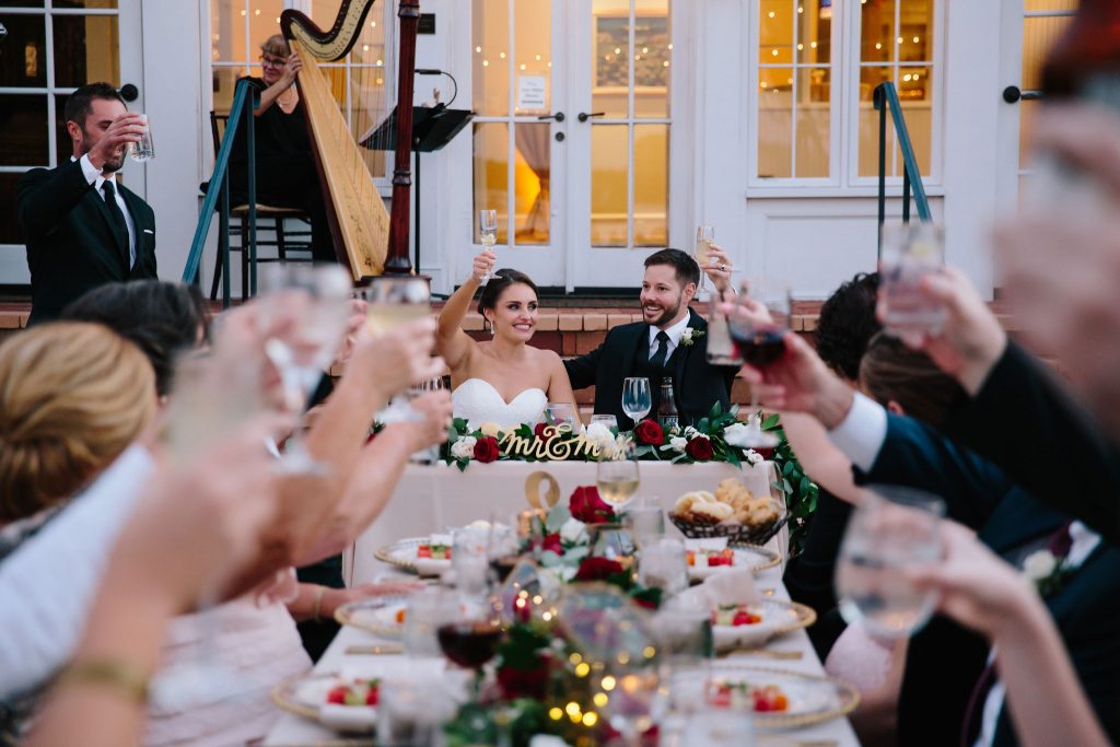 Bride & Groom Toast Reception | Romantic Red & White Capen House Wedding Geometric Gold Anna Christine Events J Lebron Photography