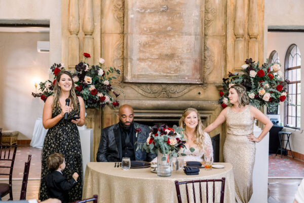 sweet heart table for wedding toasts at howey mansion wedding
