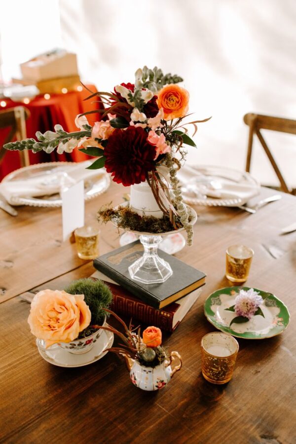 close up of table decor from whimsical wedding in orlando florida
